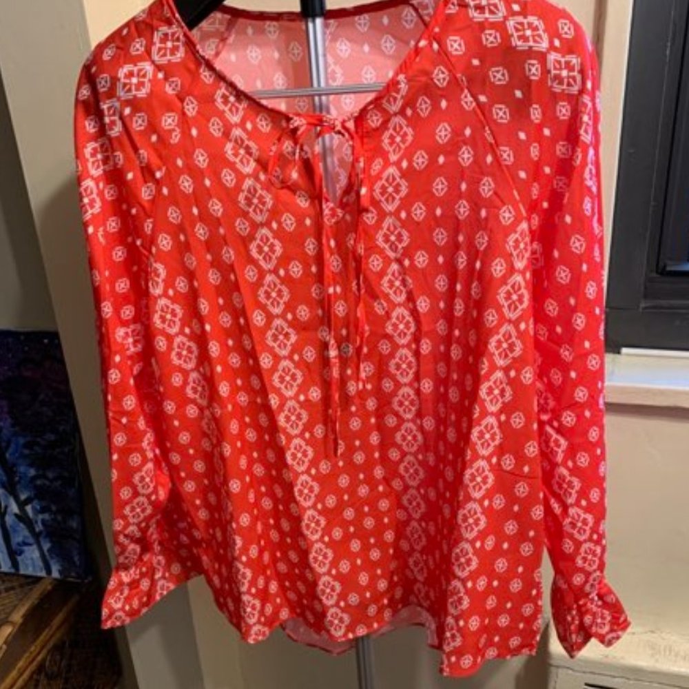 Womens Floral V-Neck Tie Front Long Sleeve Chiffon Blouse Boho Style